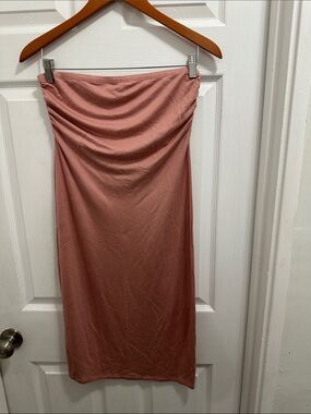 Ruched Tube Midi Skirt in Dusty Rose